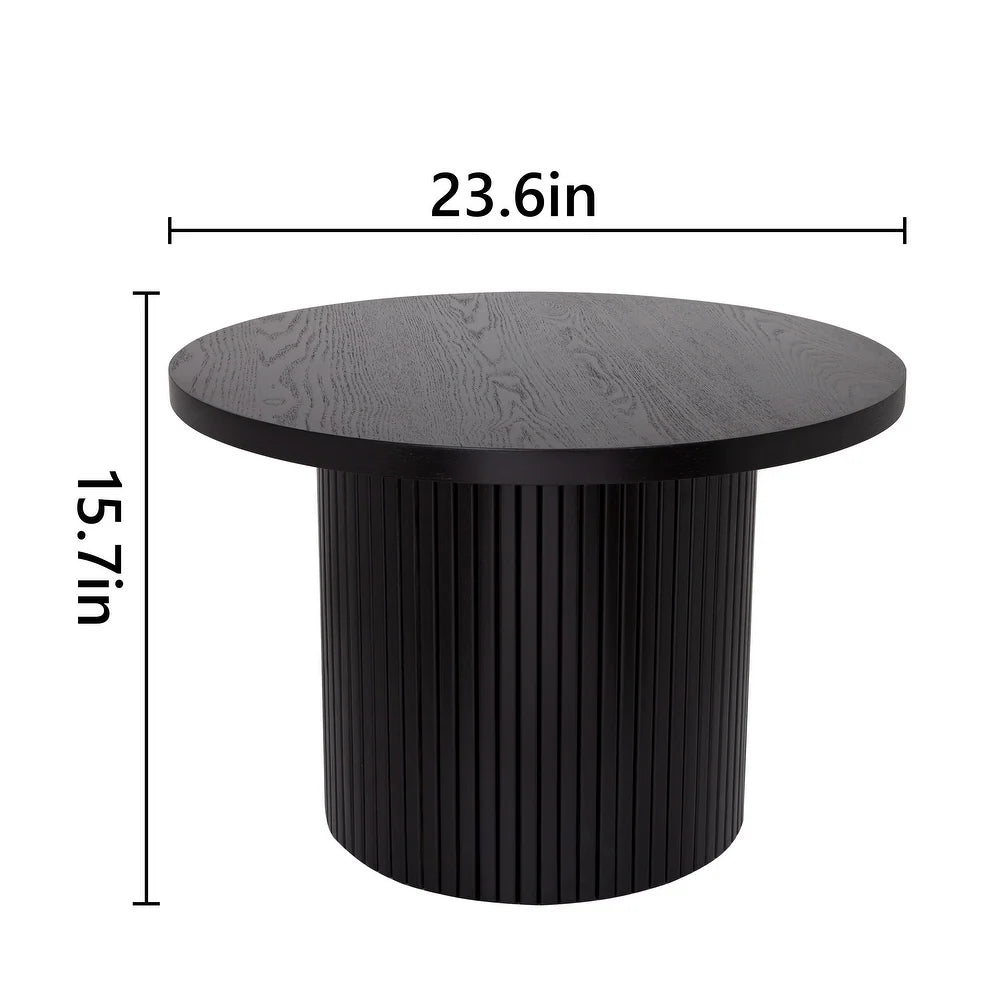 Luxo Nation Elegance: Round Coffee Table with Solid Wood Circle Pedestal, Finished in Black